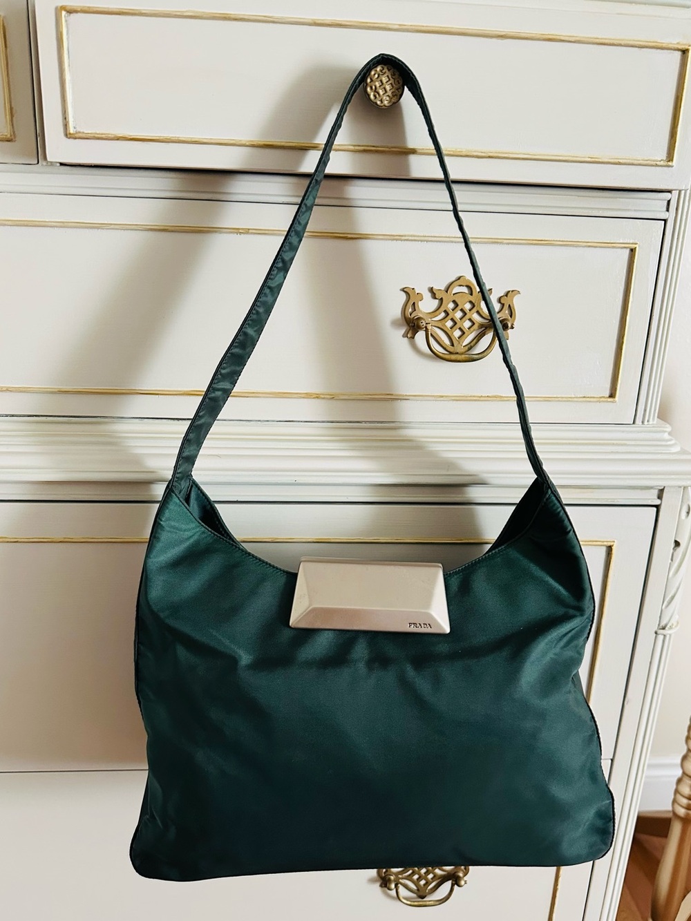 Vintage Prada Dark Green Nylon Shoulder Bag
